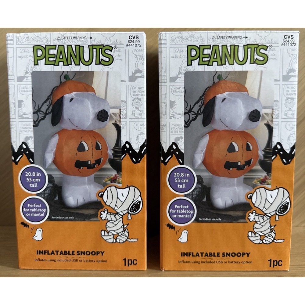 Bundle X2 Peanuts Snoopy Pumpkin Airdorable Airblown Tabletop‎ Inflatable 20.8in